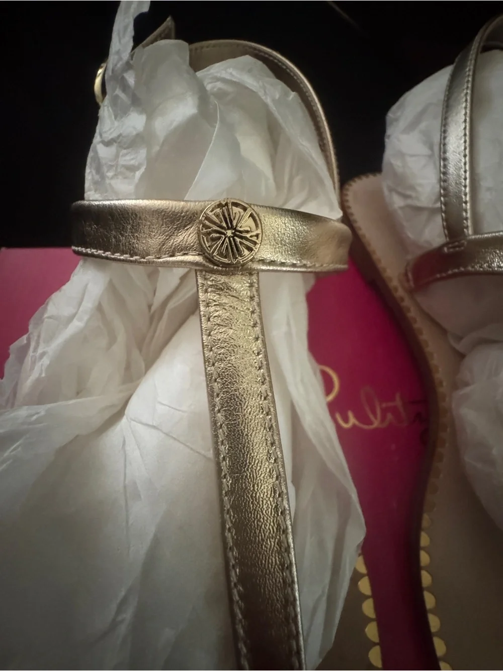 Lilly Pulitzer Rita Metallic Gold T-Strap Sandals